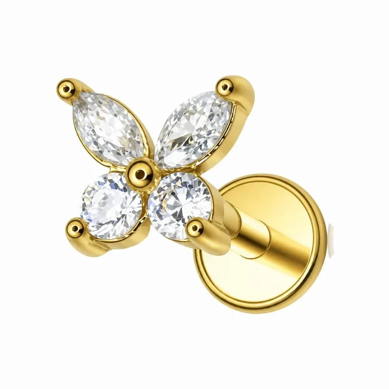 Cerrahi Çelik Dört Yapraklı Çiçek Labret Piercing — gold