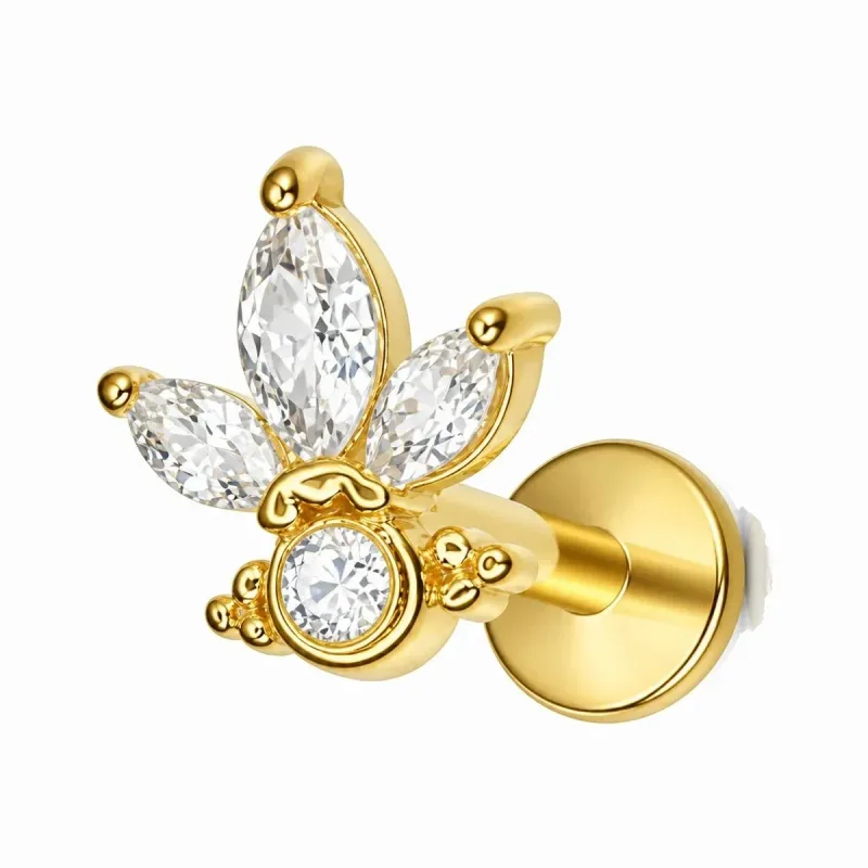 Cerrahi Çelik Marquise Kümeli Labret Piercing — gold