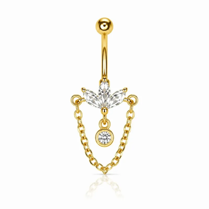 Cerrahi Çelik Zincir Sarkıtlı Göbek Piercing — gold