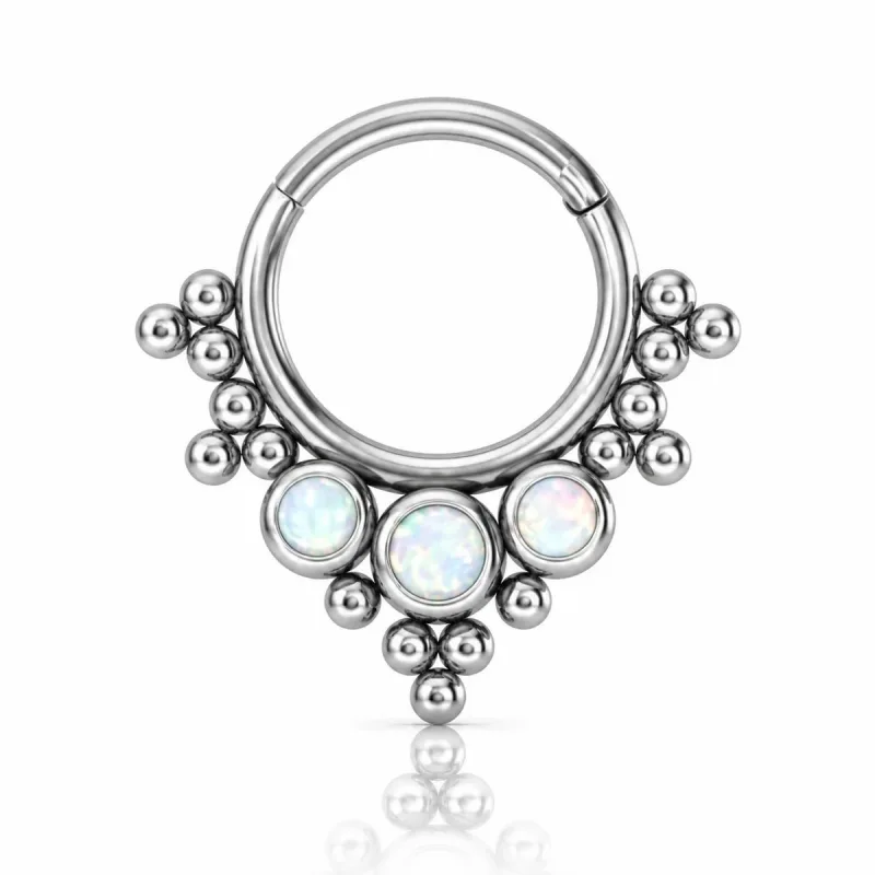 Cerrahi Çelik Opal Taşlı Toplu Clicker Halka — silver