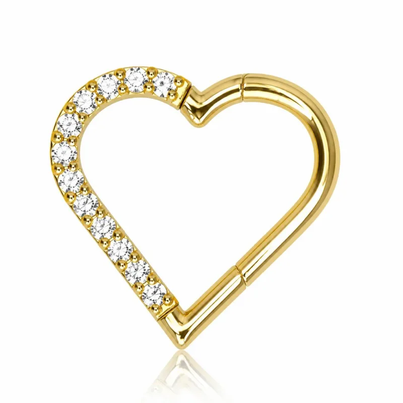 Cerrahi Çelik Taşlı Kalp Clicker Halka — gold