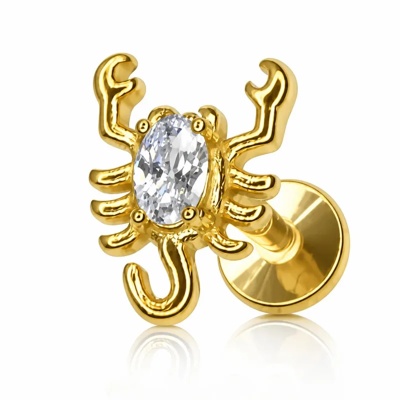 Cerrahi Çelik Akrep Figürlü Labret Piercing — gold