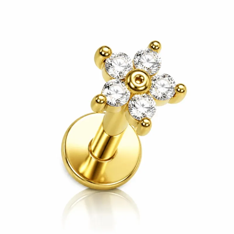 Cerrahi Çelik Altı Yapraklı Çiçek Labret Piercing — gold
