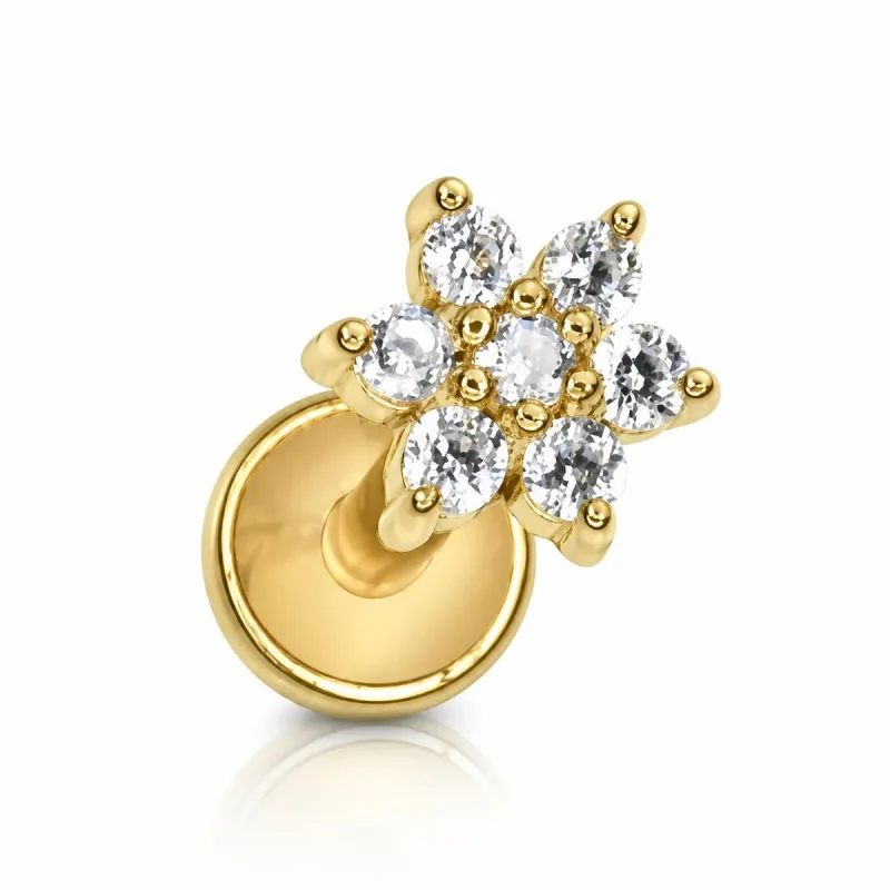 Cerrahi Çelik Zirkon Çiçek Kümeli Labret Piercing — gold