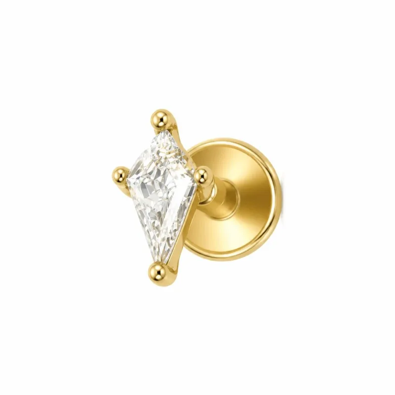 Cerrahi Çelik Tek Uçurtma Taşlı Labret Piercing — gold