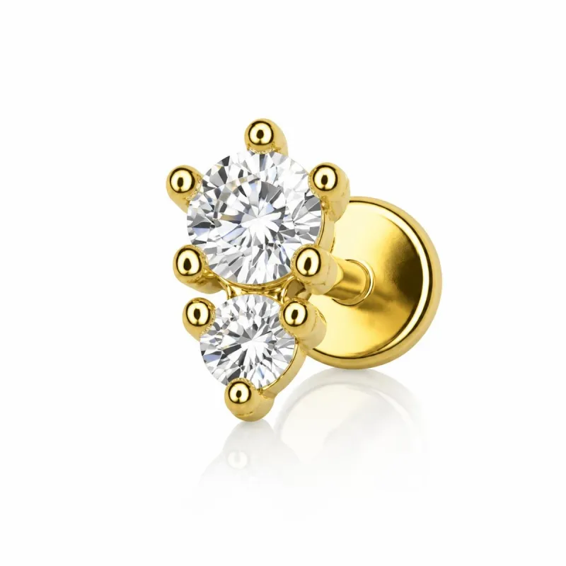 Cerrahi Çelik Üst Üste İki Taşlı Labret Piercing — gold