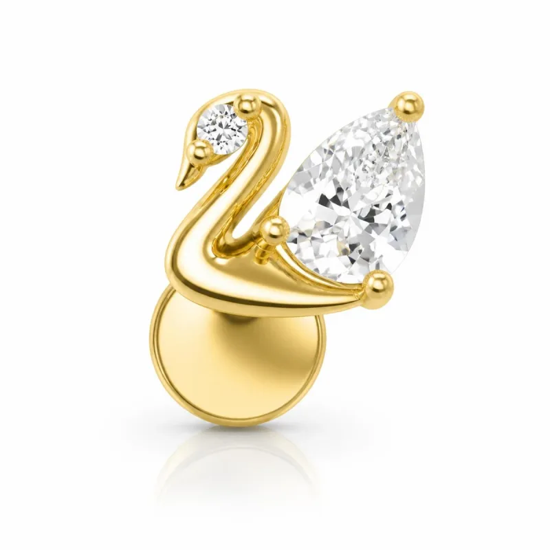 Cerrahi Çelik Kuğu Figürlü Labret Piercing — gold