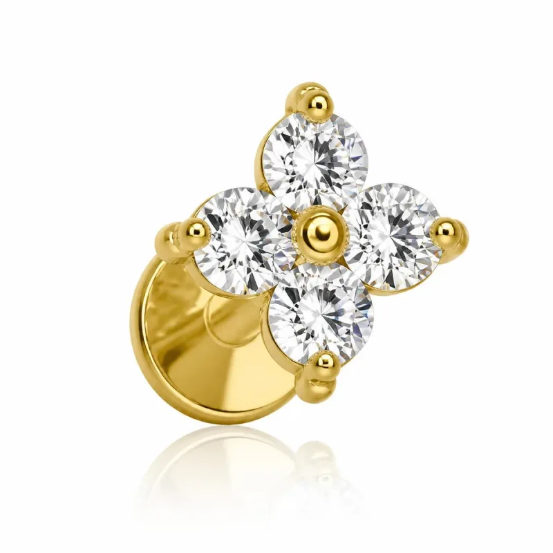 Cerrahi Çelik Dört Taşlı Çiçek Labret Piercing — gold