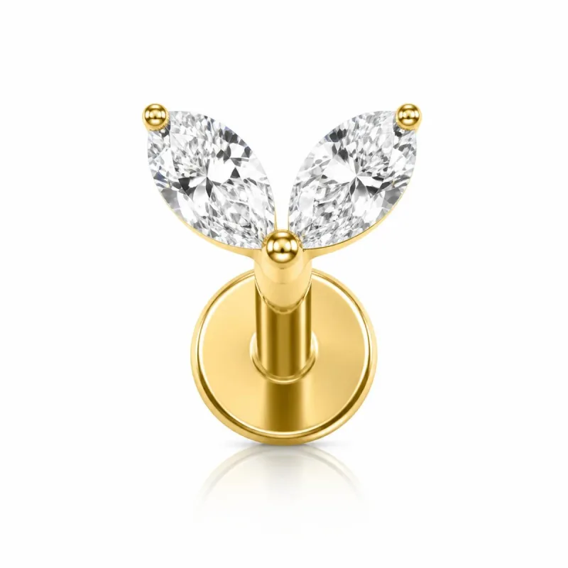 Cerrahi Çelik İki Yapraklı Labret Piercing — gold