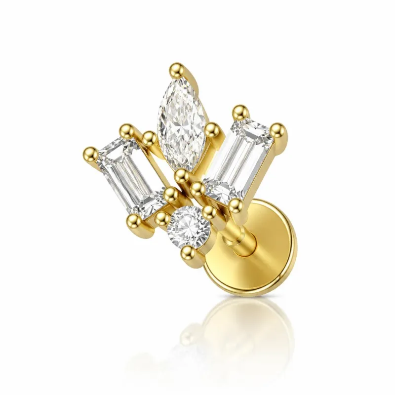 Cerrahi Çelik Baget ve Uçurtma Taşlı Küme Labret Piercing — gold