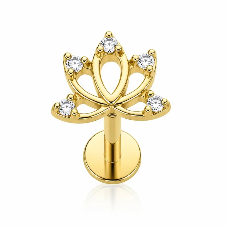 Cerrahi Çelik Lotus Çerçeveli Labret Piercing — gold
