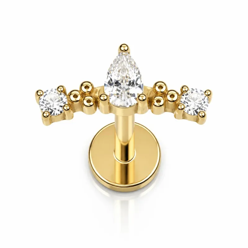 Cerrahi Çelik Kavisli Damla Taşlı Labret Piercing — gold