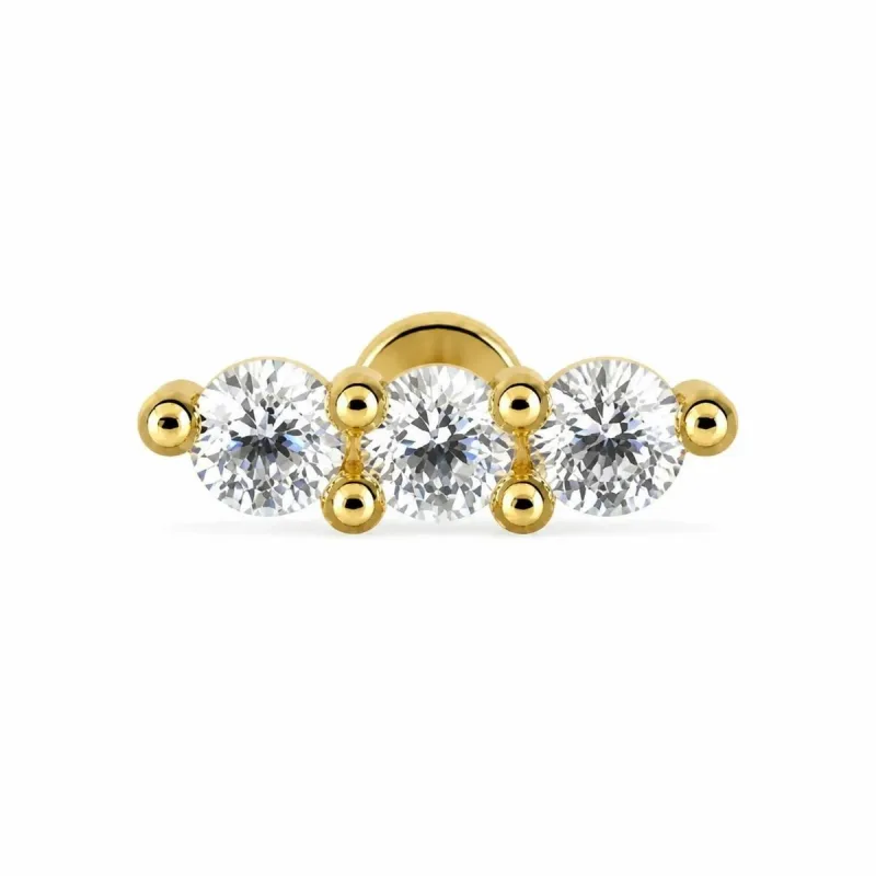 Cerrahi Çelik Kavisli Üç Taşlı Bar Labret Piercing — gold