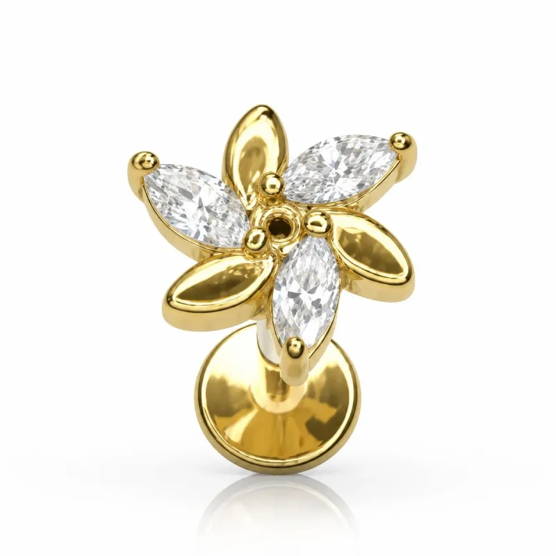Cerrahi Çelik Yapraklı Marquise Çiçek Labret Piercing — gold