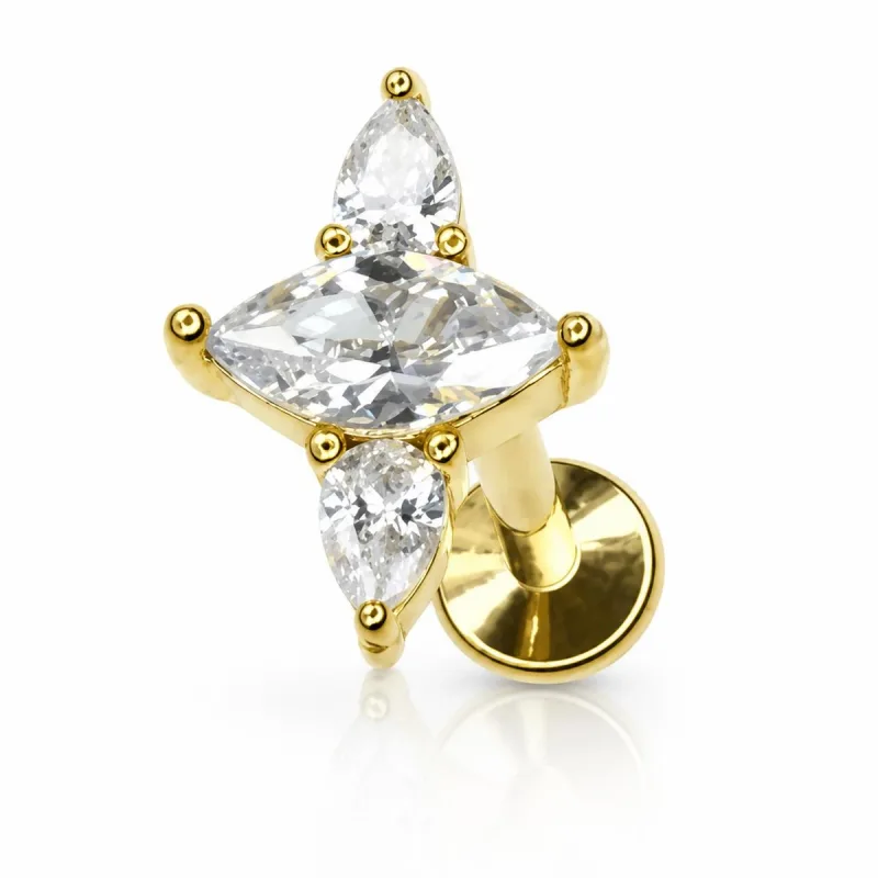 Cerrahi Çelik Yıldız Formlu Marquise Labret Piercing — gold