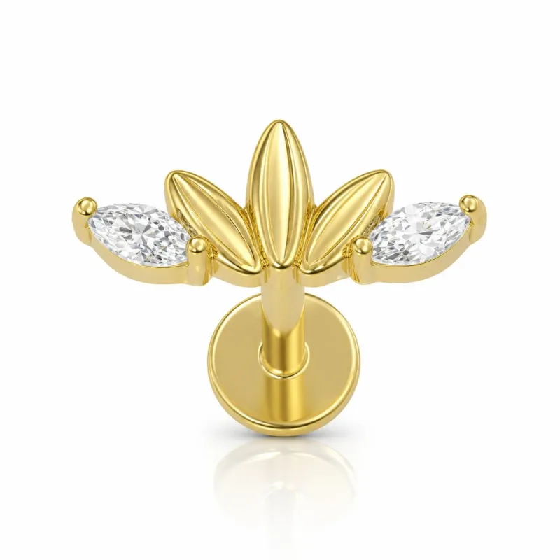 Cerrahi Çelik Yaprak Taçlı Labret Piercing — gold