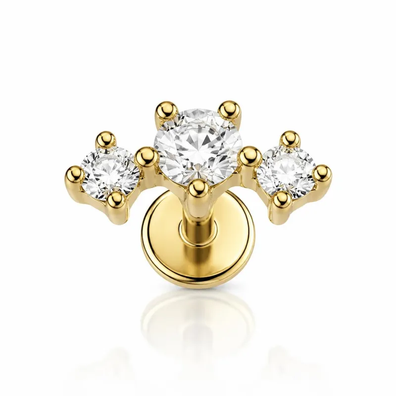 Cerrahi Çelik Kavisli Üç Taşlı Taç Labret Piercing — gold
