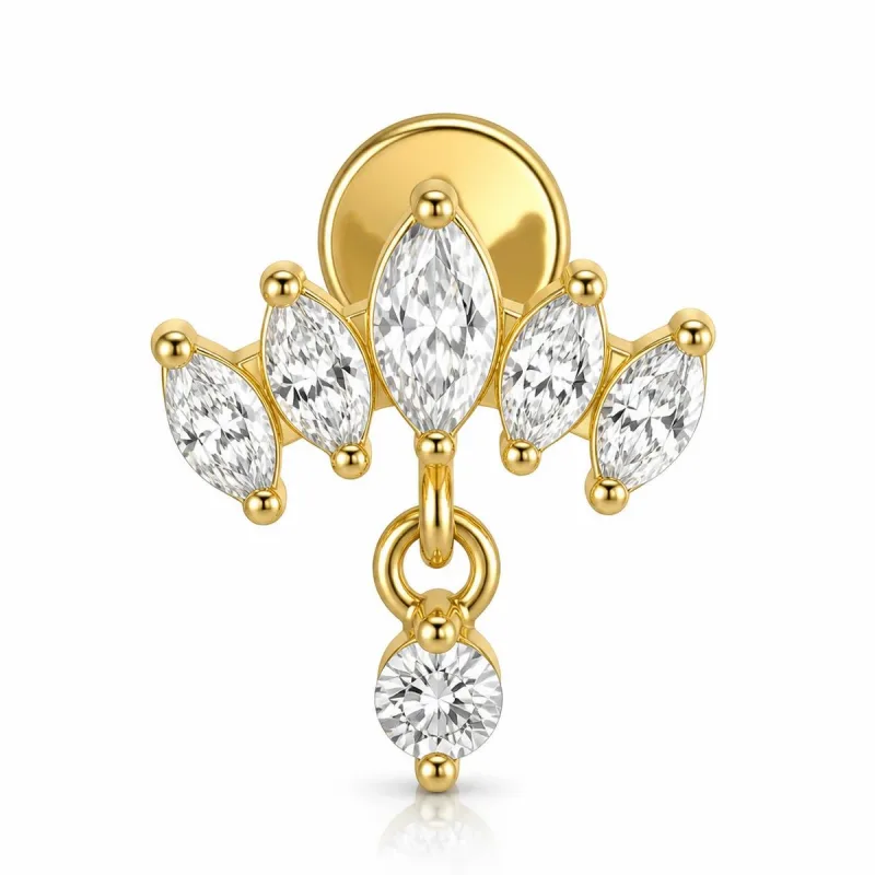 Cerrahi Çelik Sarkıtlı Marquise Taç Labret Piercing — gold