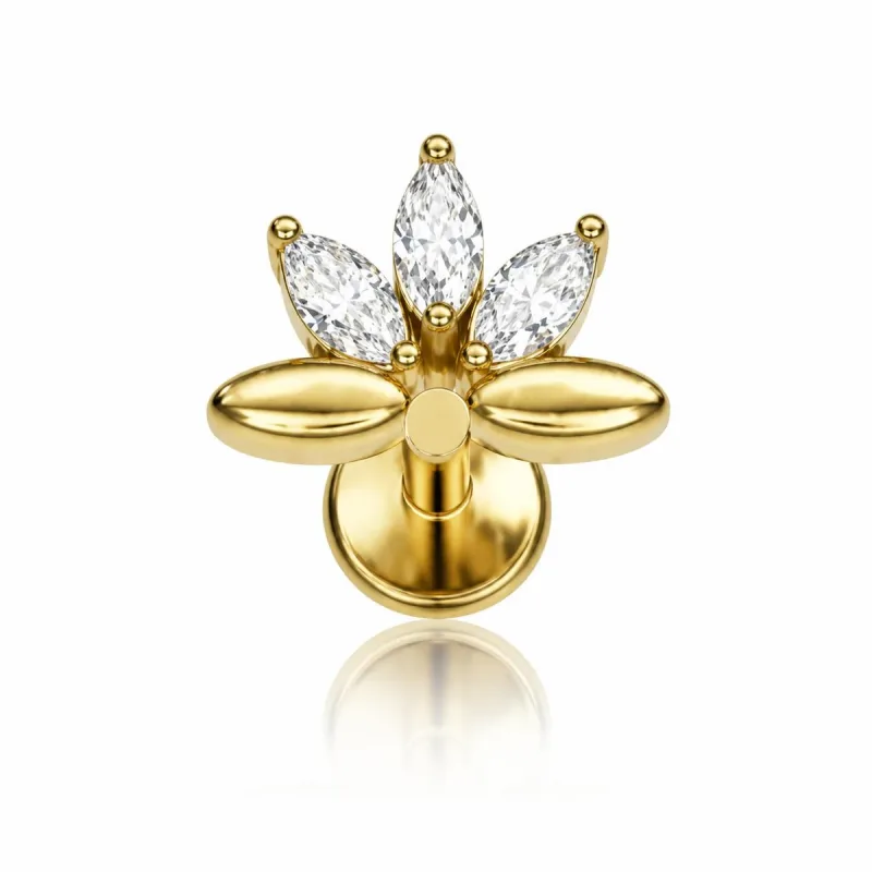 Cerrahi Çelik Yaprak ve Marquise Taç Labret Piercing — gold