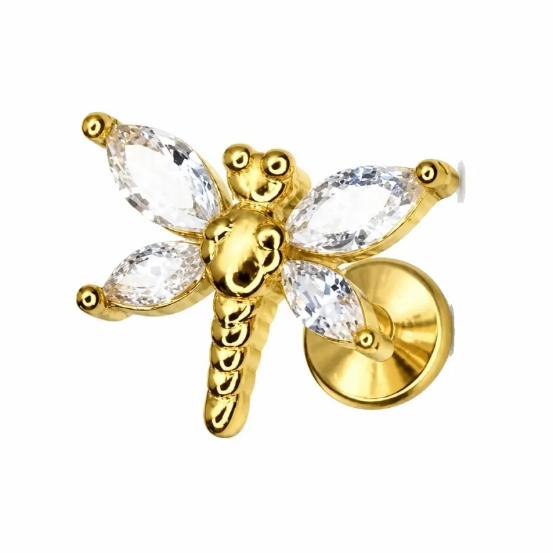 Cerrahi Çelik Yusufçuk Figürlü Labret Piercing — gold