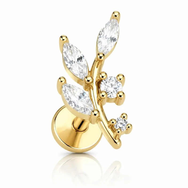 Cerrahi Çelik Marquise Yaprak Dalı Labret Piercing — gold