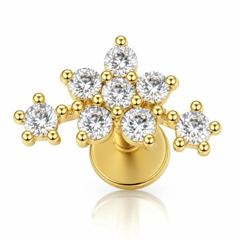 Cerrahi Çelik Yuvarlak Taşlı Taç Labret Piercing — gold