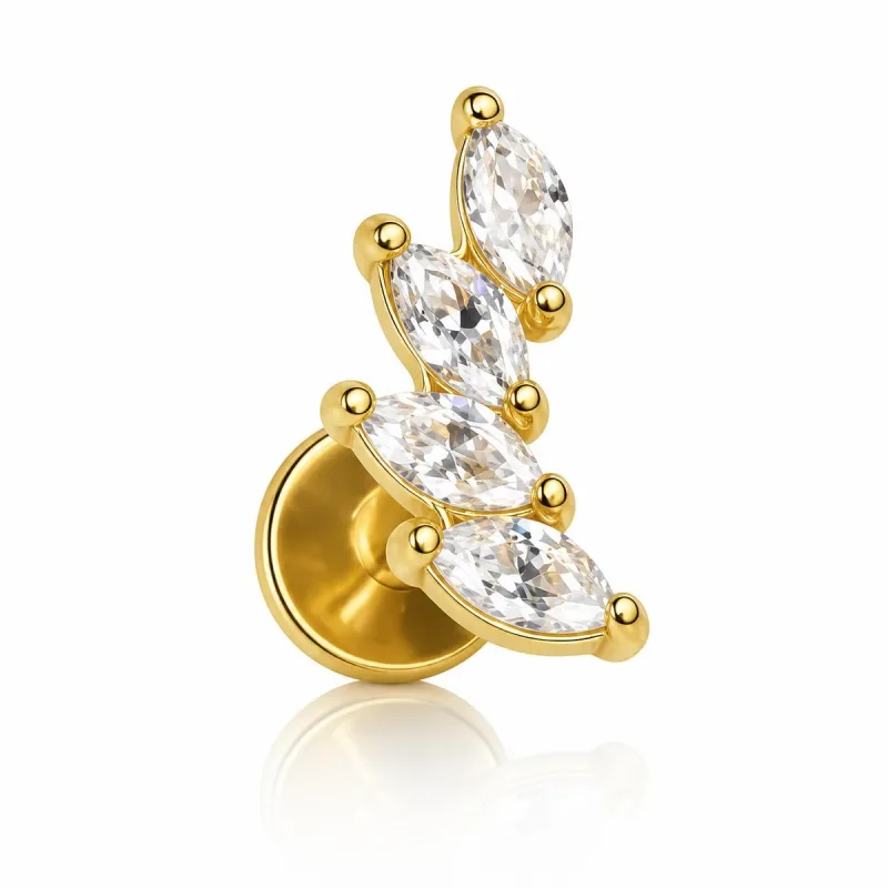 Cerrahi Çelik Marquise Yaprak Kanatlı Labret Piercing — gold