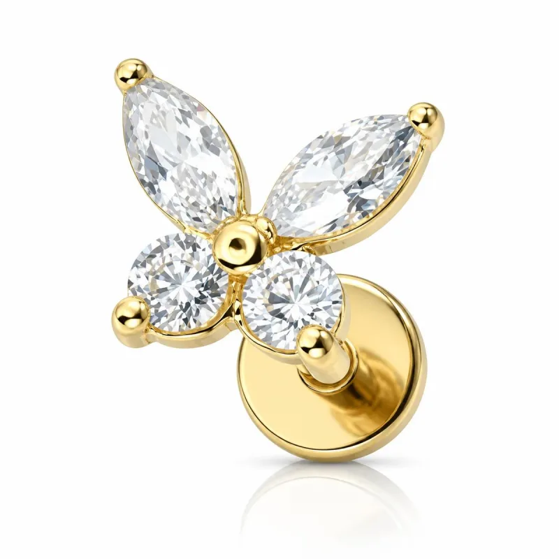 Cerrahi Çelik Kelebek Figürlü Labret Piercing — gold
