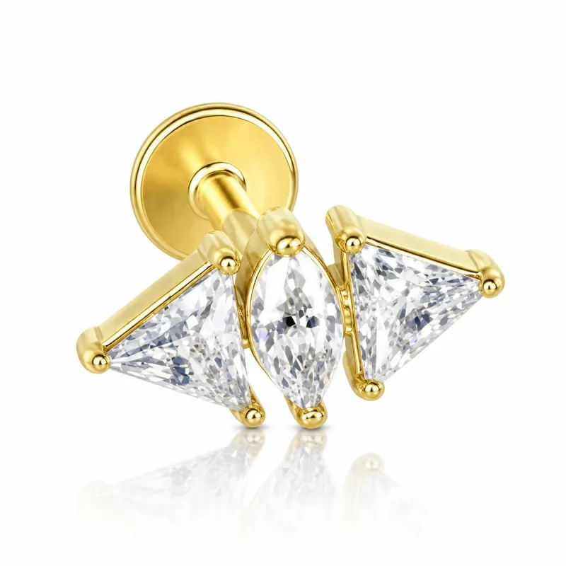 Cerrahi Çelik Üçgen Taşlı Yelpaze Labret Piercing — gold