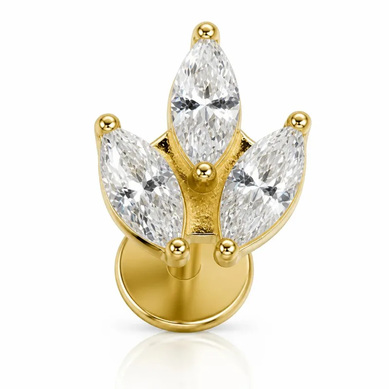 Cerrahi Çelik Lotus Taşlı Labret Piercing — gold