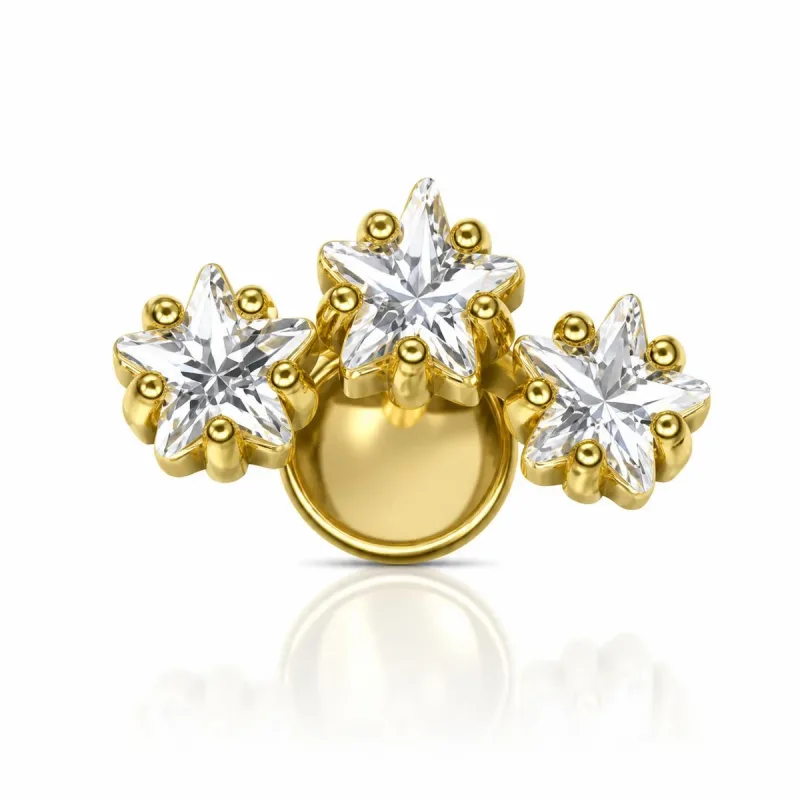 Cerrahi Çelik Üç Yıldız Taşlı Labret Piercing — gold