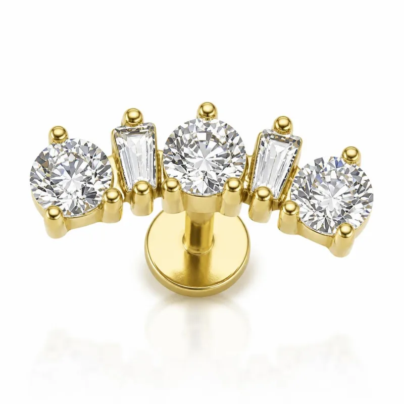 Cerrahi Çelik Baget ve Yuvarlak Taşlı Kavisli Taç Labret Piercing — gold