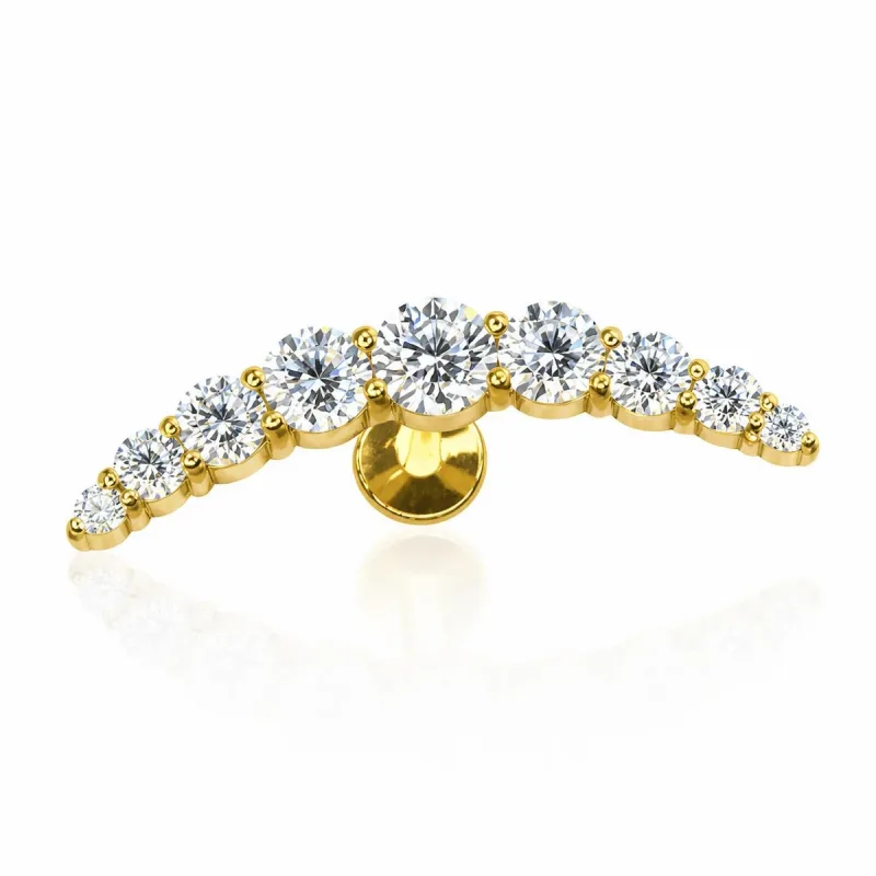 Cerrahi Çelik Kavisli Kademeli Taşlı Bar Labret Piercing — gold