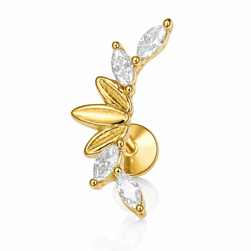 Cerrahi Çelik Yaprak ve Marquise Dallı Labret Piercing — gold