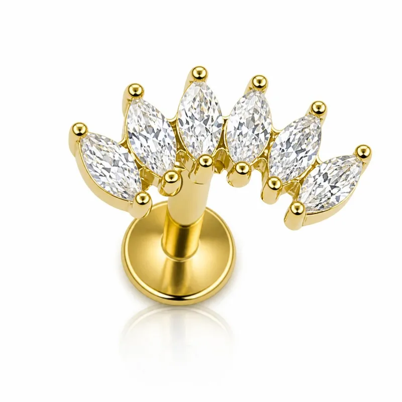 Cerrahi Çelik Kavisli Marquise Taç Labret Piercing — gold