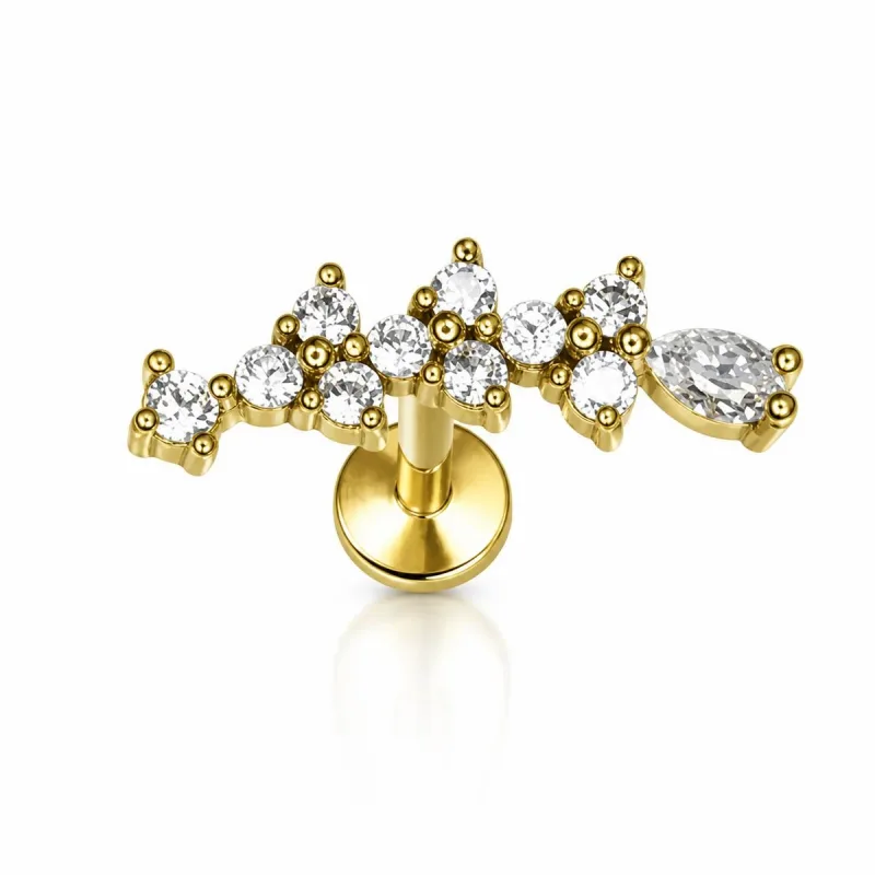 Cerrahi Çelik Kavisli Küme Bar Labret Piercing — gold