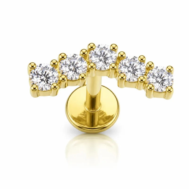 Cerrahi Çelik Beş Taşlı Kavisli Bar Labret Piercing — gold