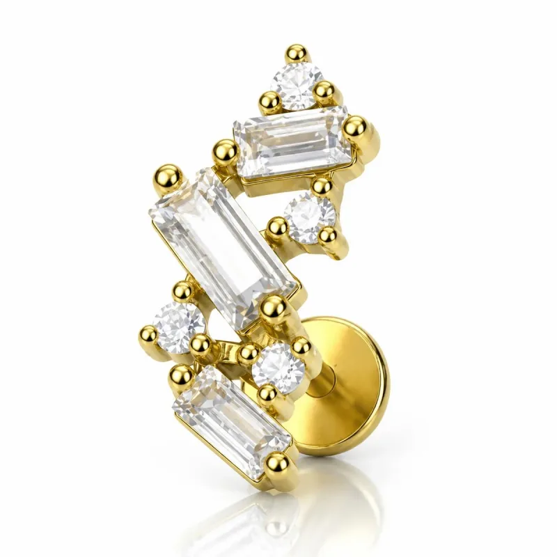 Surgical Steel Baguette and Round Vertical Cluster Labret Stud — gold