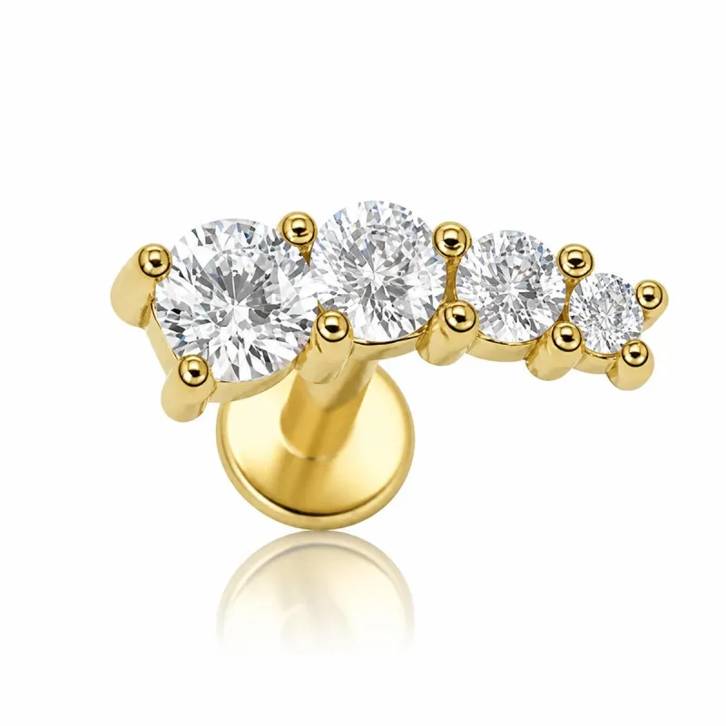 Cerrahi Çelik Kademeli Taşlı Kavisli Bar Labret Piercing — gold