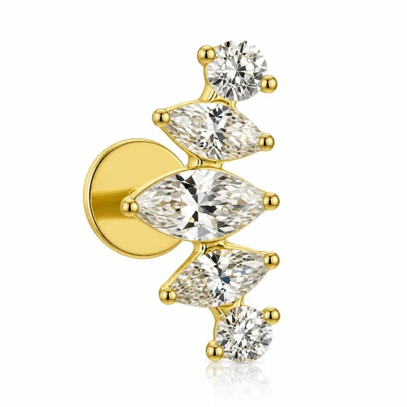 Surgical Steel Marquise and Round Vertical Cluster Labret Stud — gold