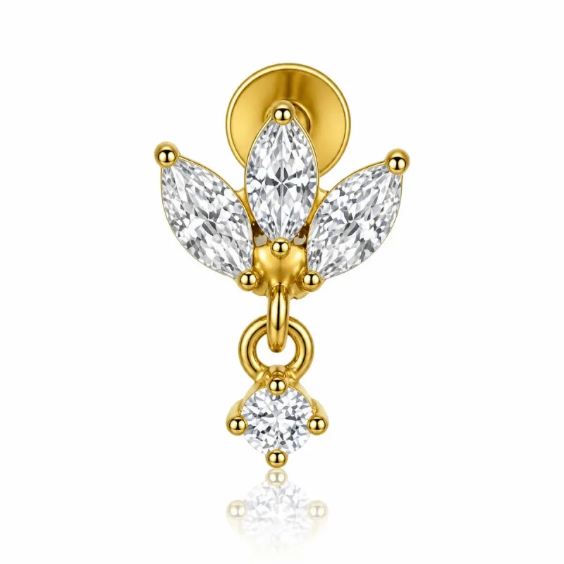 Surgical Steel Marquise Trio with Dangle Labret Stud — gold
