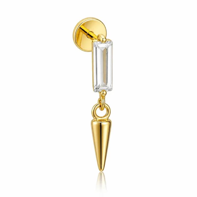 Surgical Steel Baguette with Spike Dangle Labret Stud — gold
