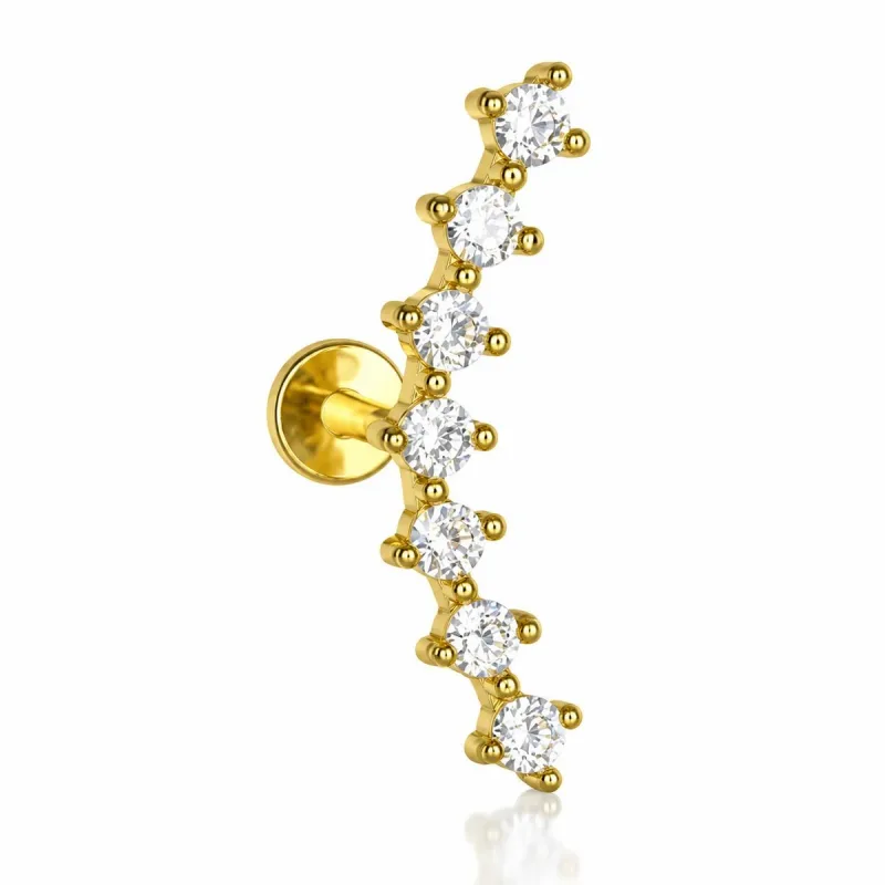 Surgical Steel Vertical Stone Bar Labret Stud — gold
