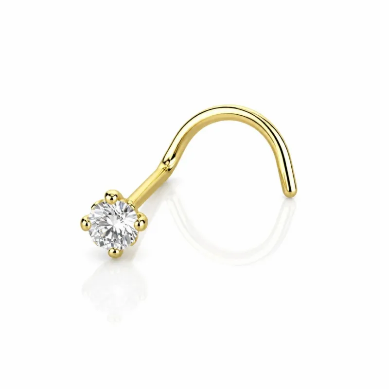 Titanyum Pençe Zirkon Taşlı Vidalı Burun Piercing — gold