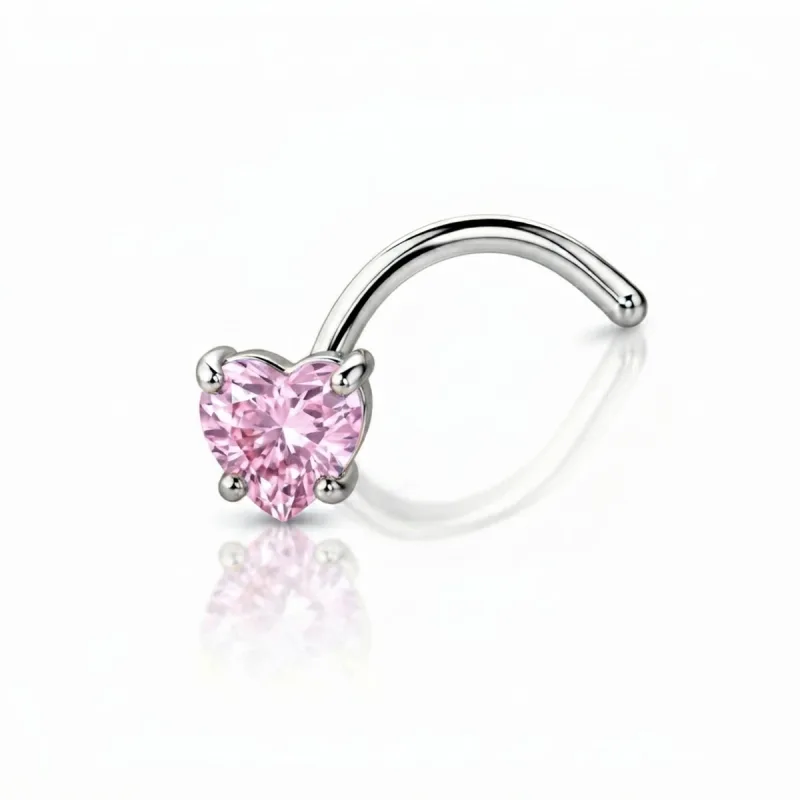 Titanyum Kalp Zirkon Taşlı Vidalı Burun Piercing — silver