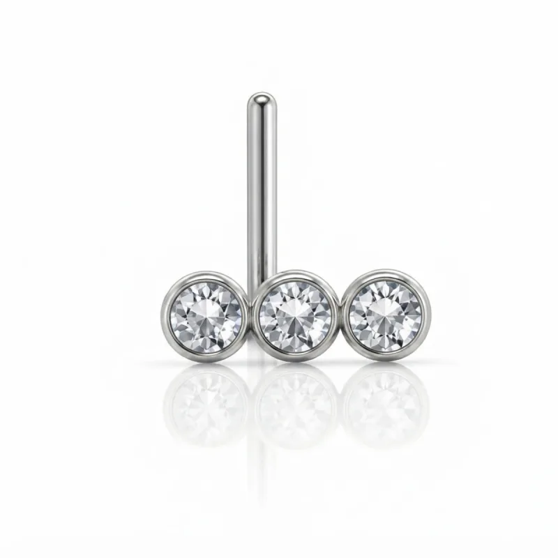 Titanyum Üçlü Zirkon Taşlı Burun Piercing — silver