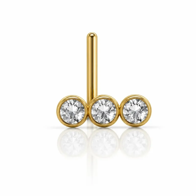 Titanyum Üçlü Zirkon Taşlı Burun Piercing — gold