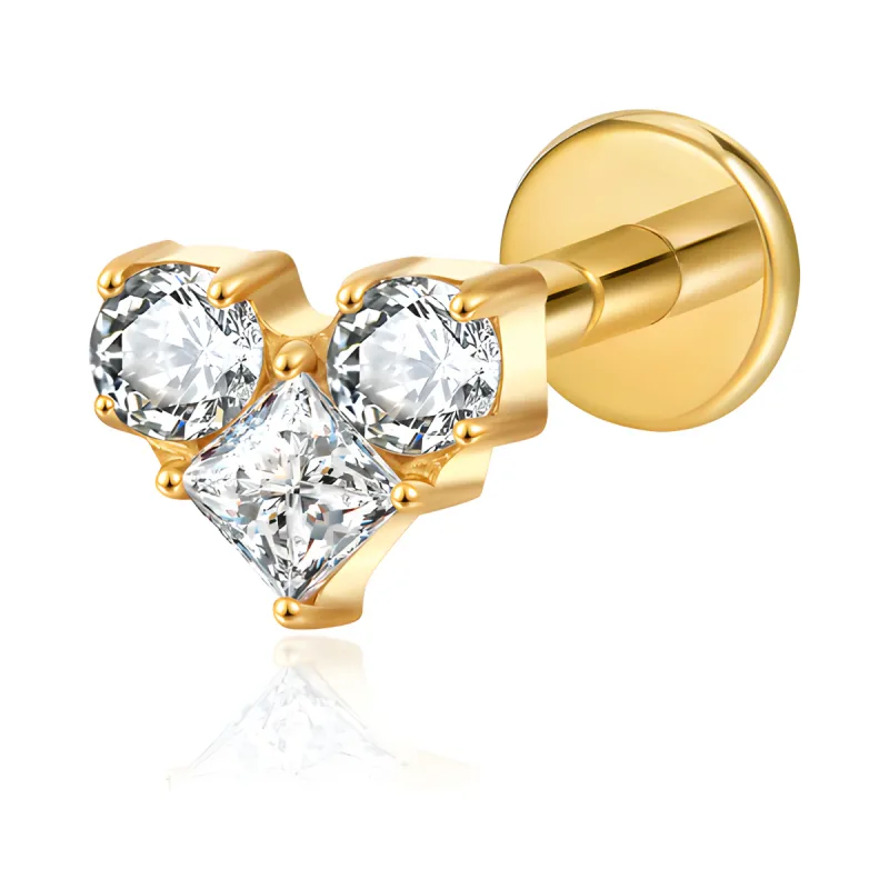 Titanyum Üç Taşlı Kalp Piercing — gold