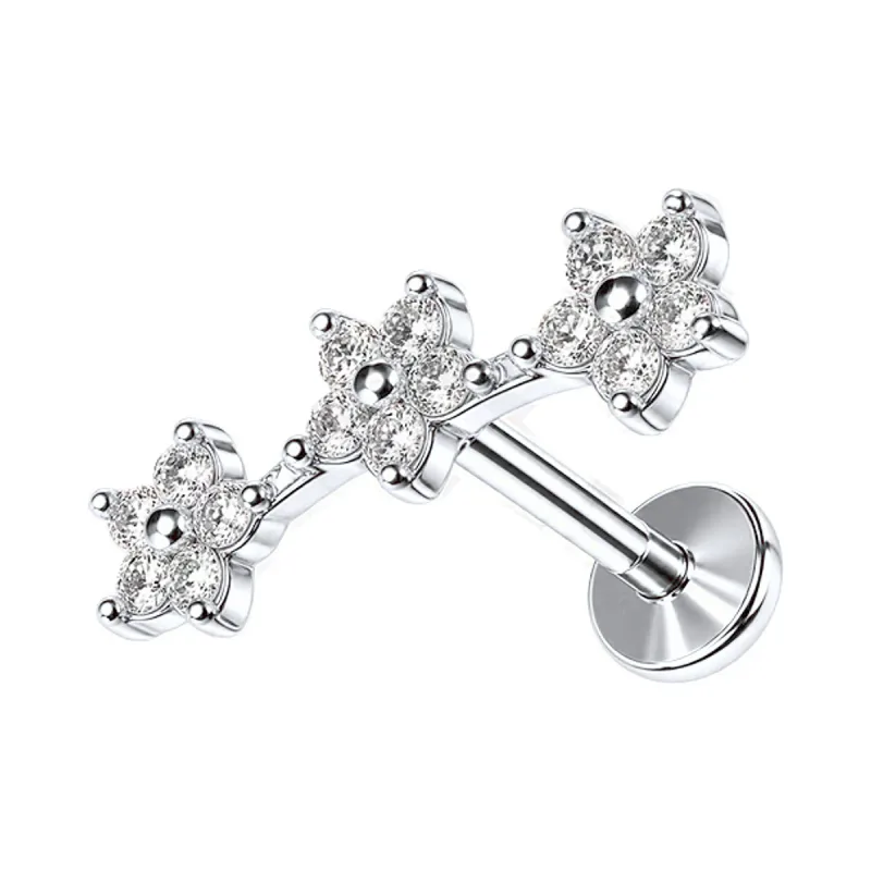 Titanyum Üç Çiçek Piercing — silver