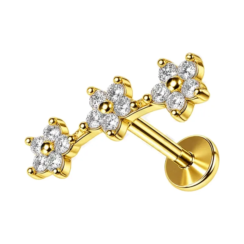Titanyum Üç Çiçek Piercing — gold